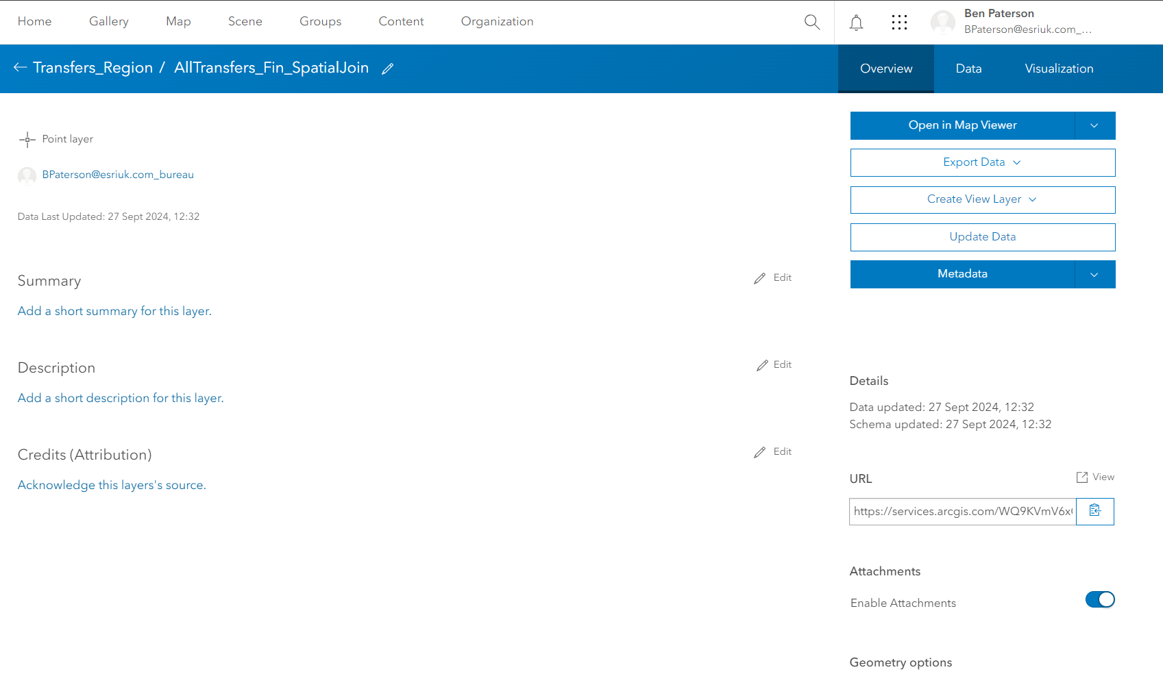 Enabling attachments in ArcGIS Online 