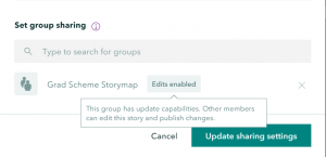 Group sharing capabilities new to ArcGIS StoryMaps.