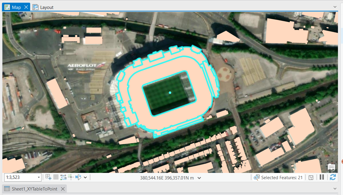 Selecting stadium outlines in ArcGIS Pro