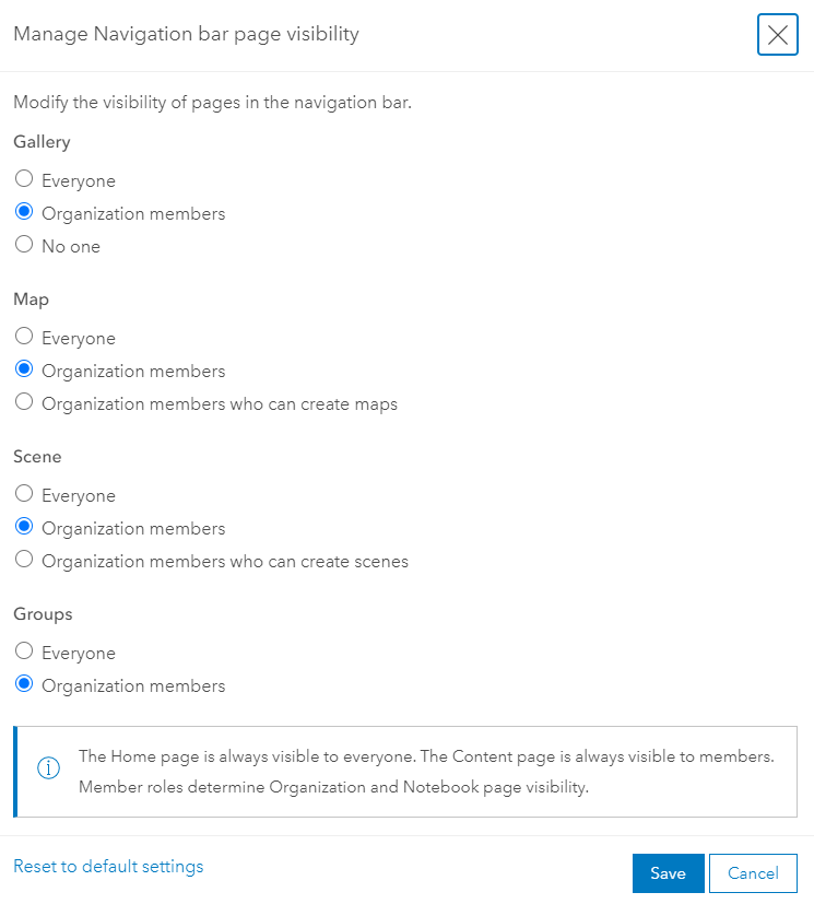 ArcGIS Online navigation bar settings