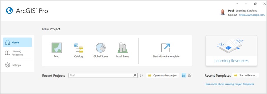 ArcGIS Pro Start Page