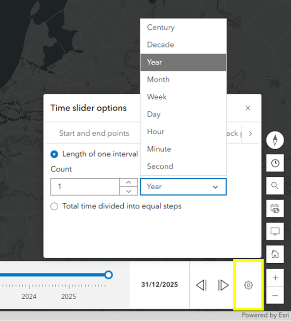 Setting time slider options in web map in ArcGIS Online.