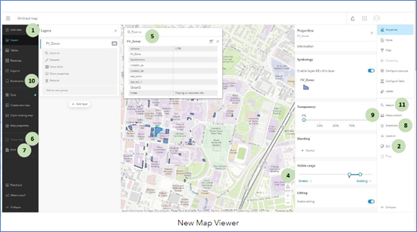 Key elements of the user interface in Map Viewer