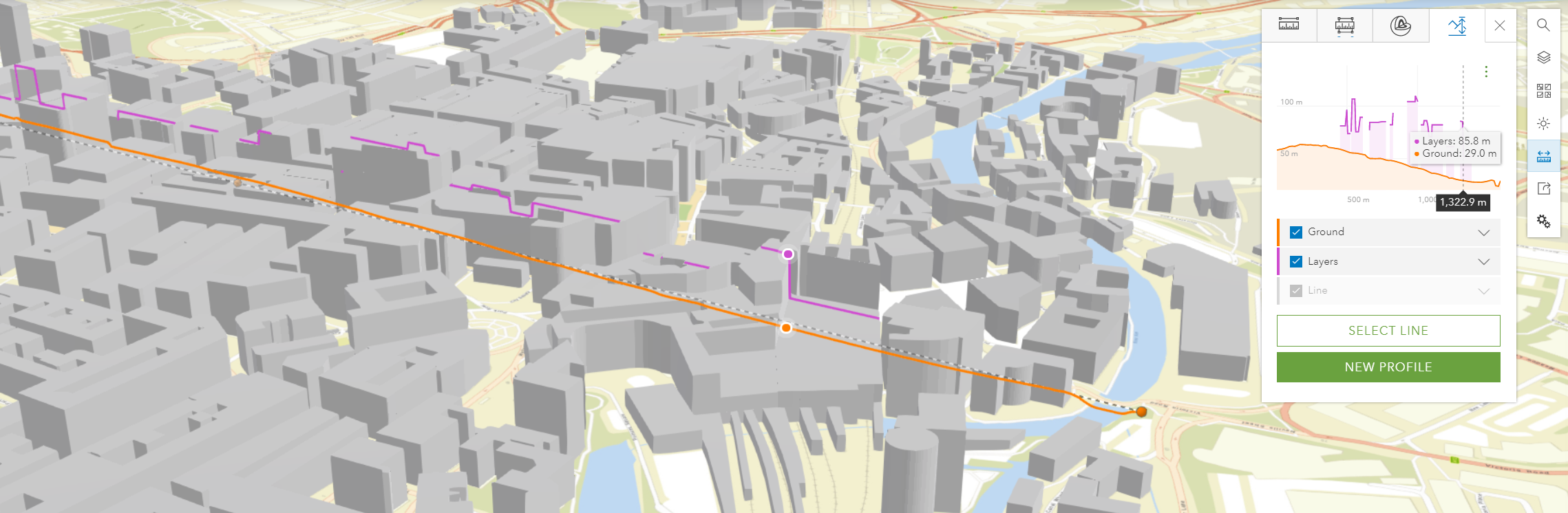 Elevation profile tool in the Scene Viewer