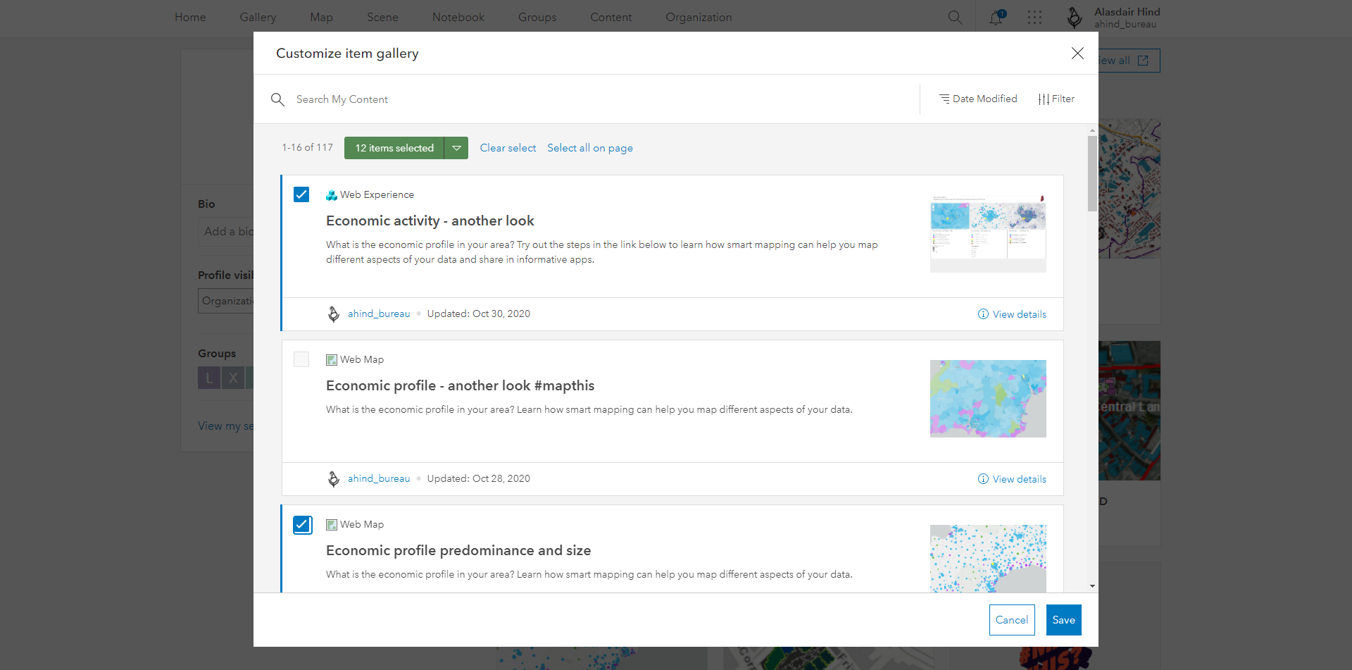 ArcGIS Online profile item gallery configuration