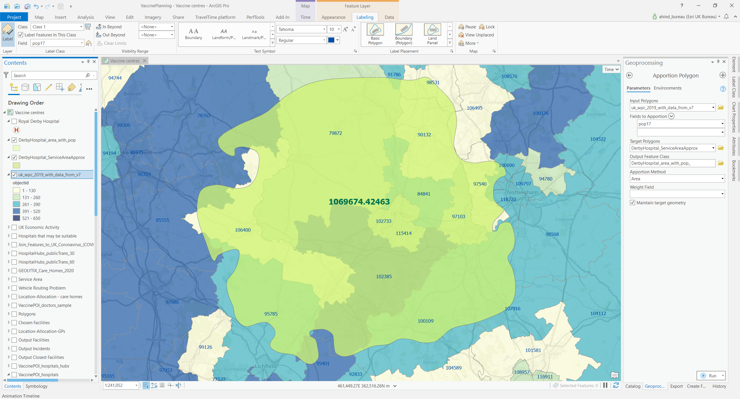 Output from the Apportion Polygon tool