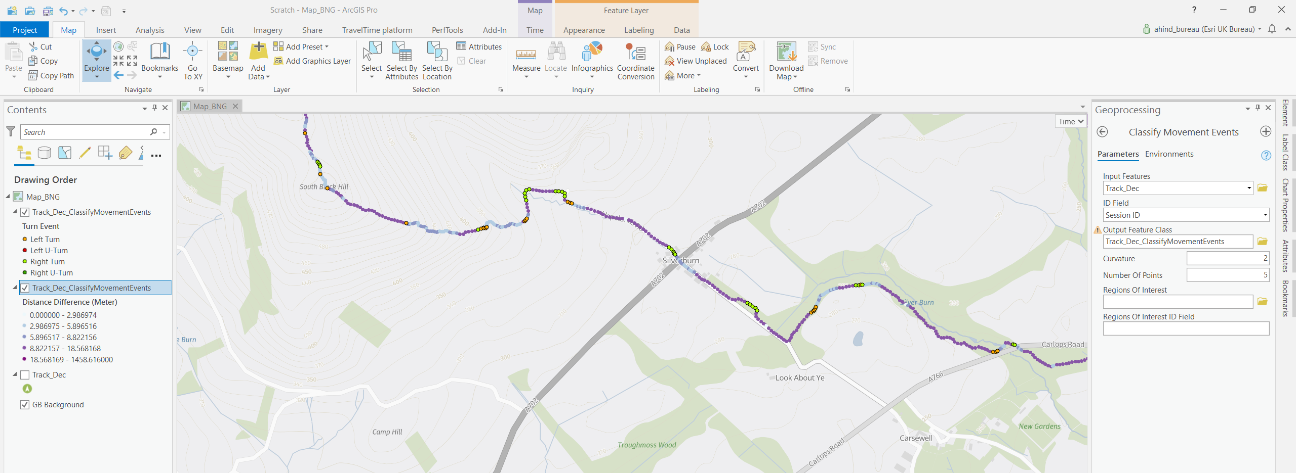 Track data that has been analysed using Classify Movement Events