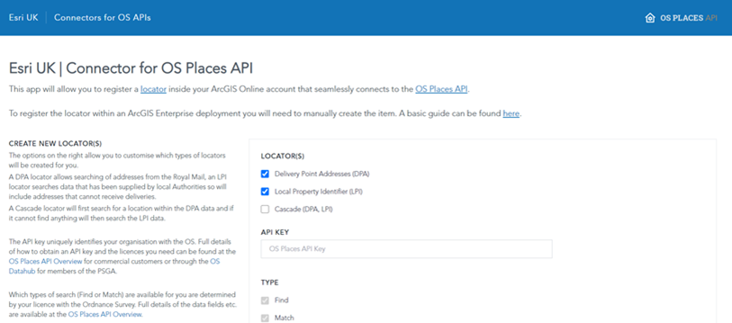 Screenshot of OS API Connector set up