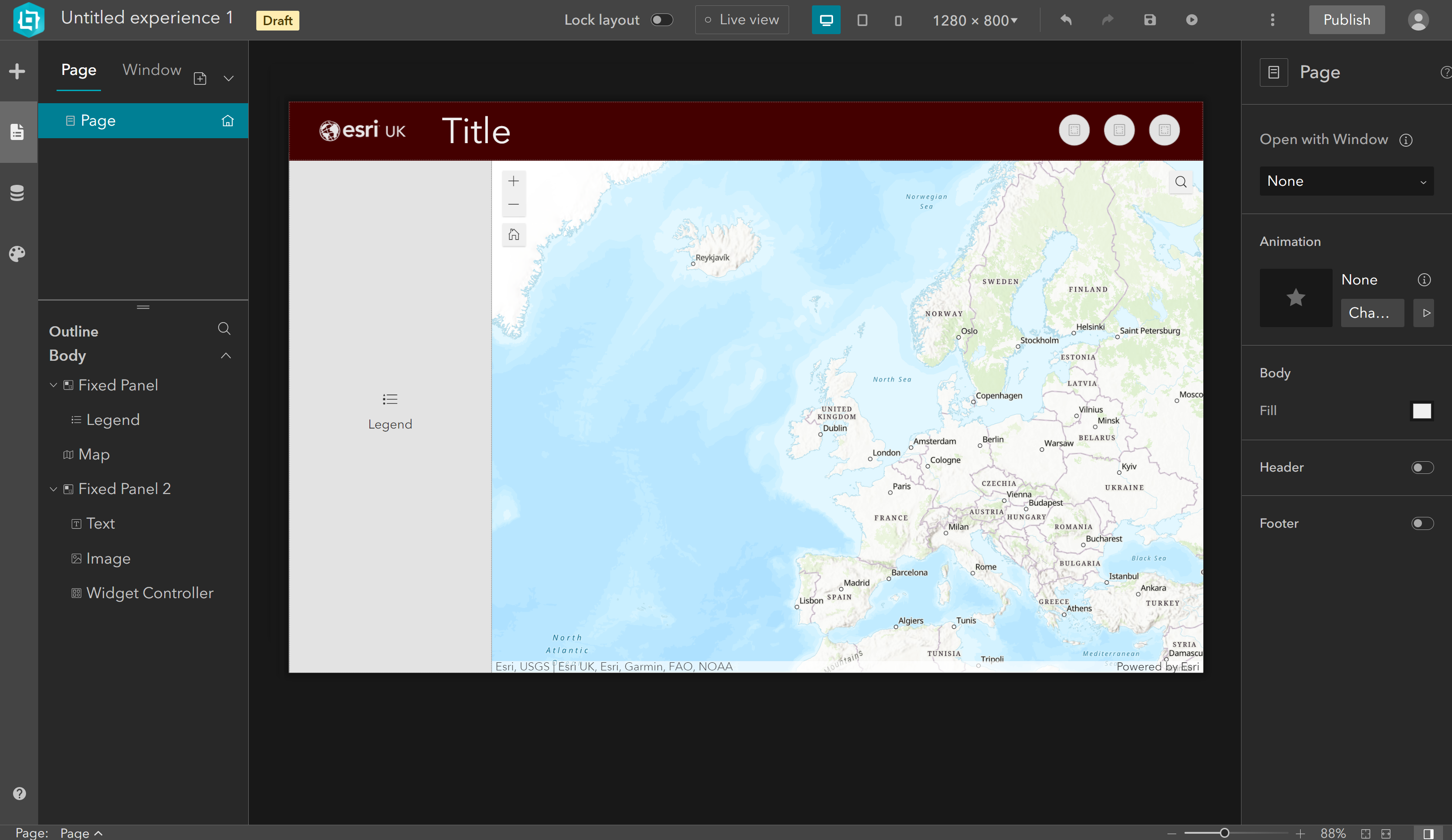 A custom app layout in ArcGIS Experience Builder