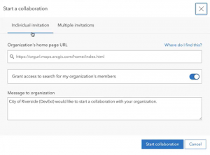 Partnered collaboration invitation dialog