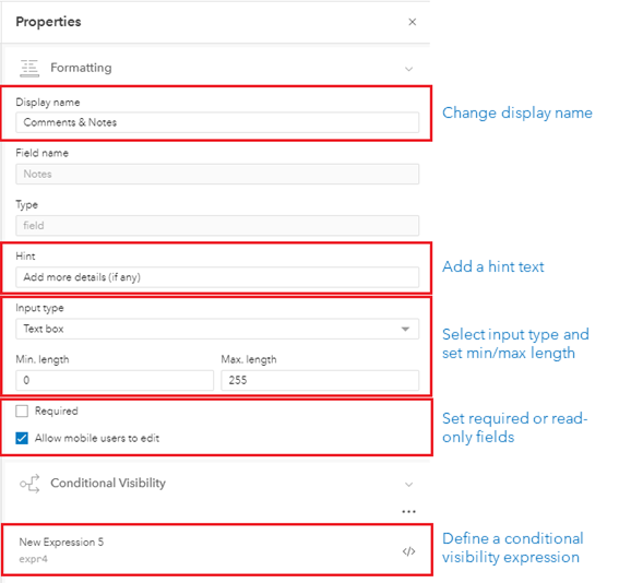 ArcGIS Field Maps data field properties