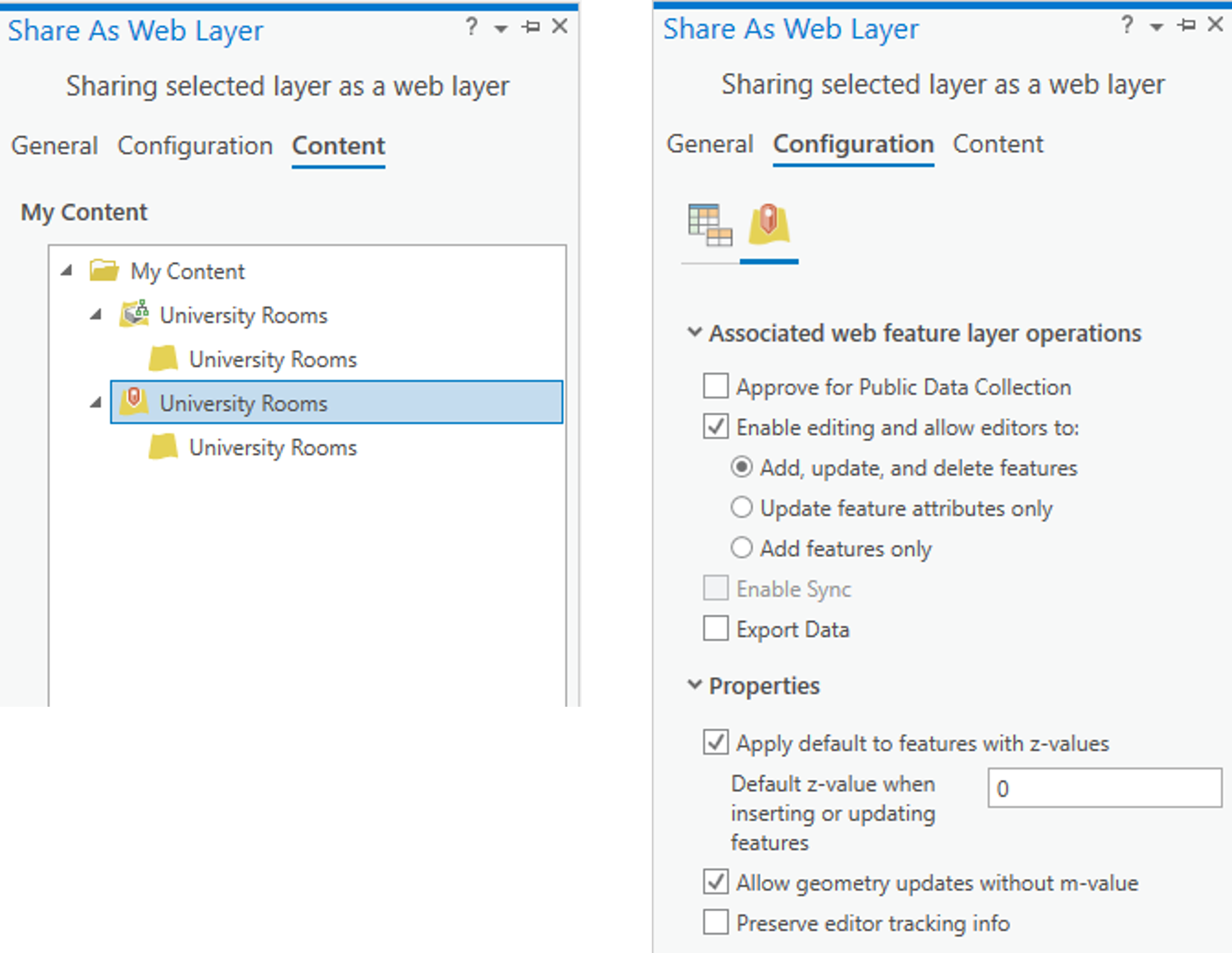 Sharing the web layer in ArcGIS Pro.