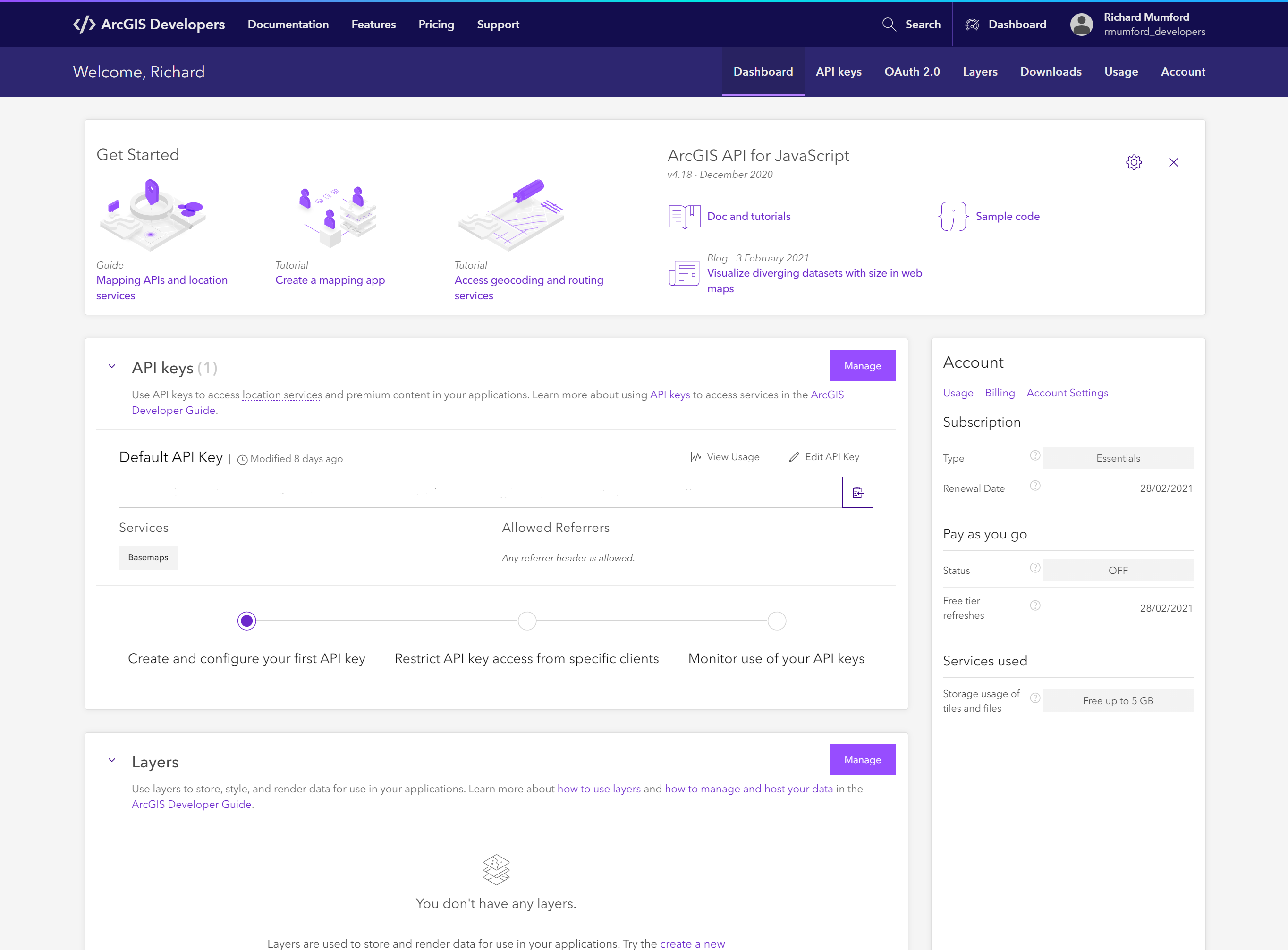 ArcGIS Platform developer dashboardsboard