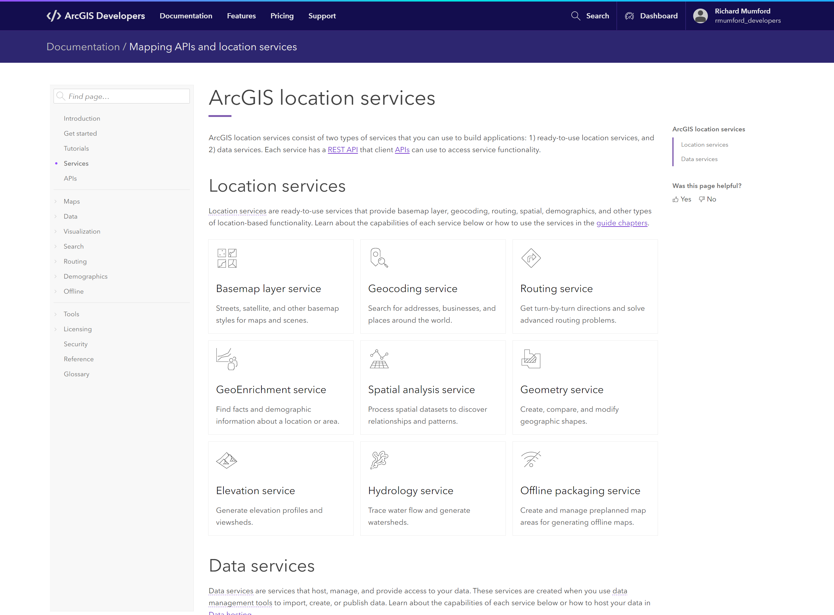 Mapping APIs and services page