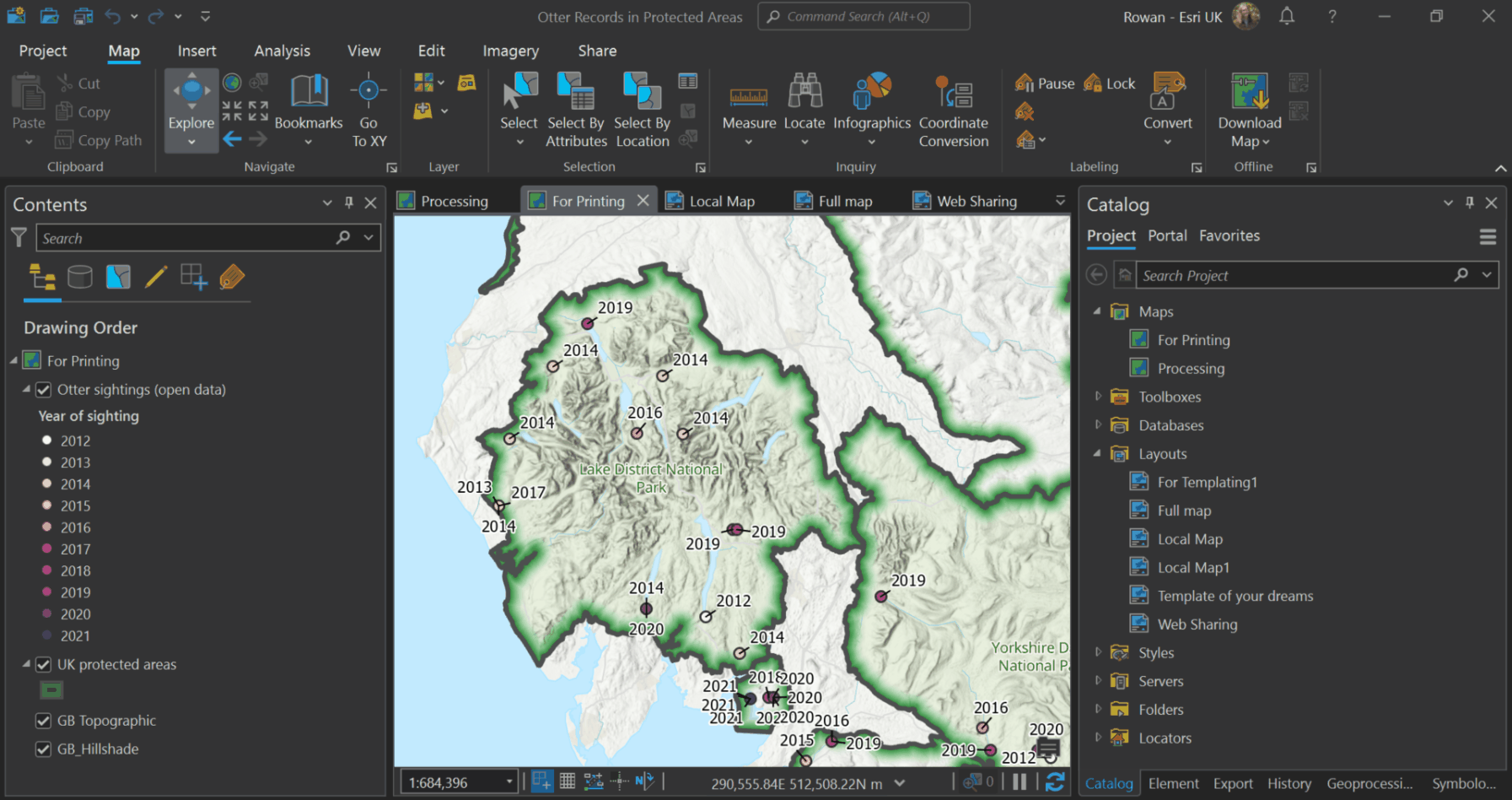 Gif of making a new layout from a map in ArcGIS Pro