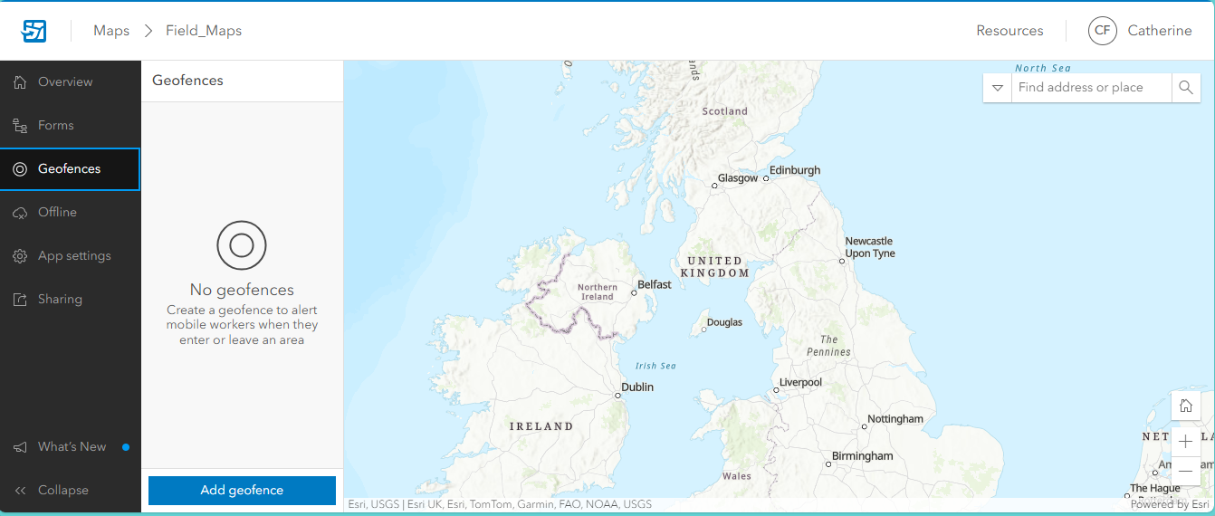 Geofences interface in Field Maps 