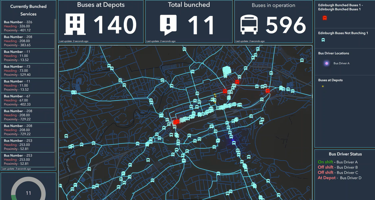 ArcGIS Dashboard example of a colourfully customised map integrated into a matching app scheme. 