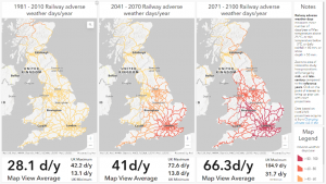 Risk of climate change over time through historic rail networks