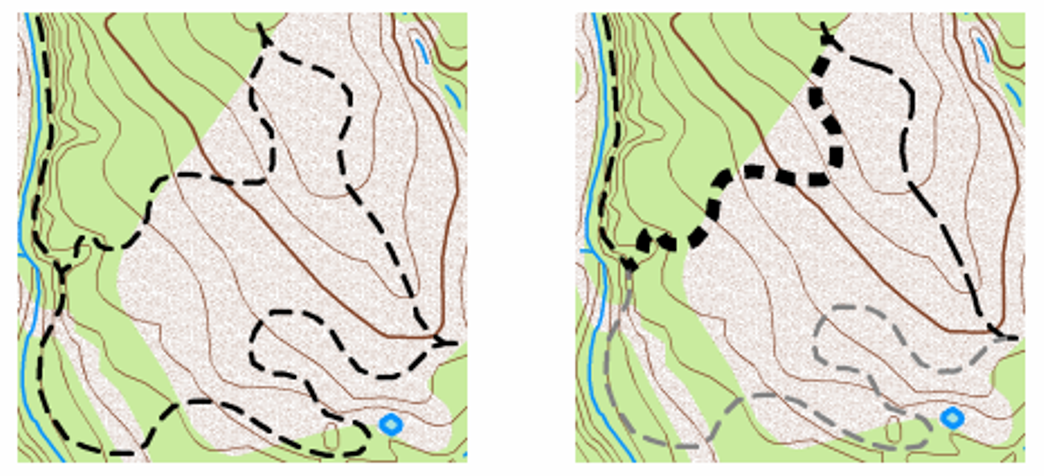A comparision of cartographic representation in ArcMap versus ArcGIS Pro, left and right respectively