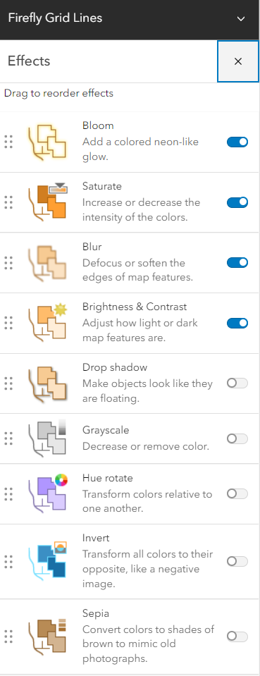 The Effects panel in Map viewer.