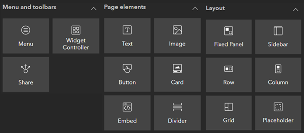 An image of the different widget containers available.