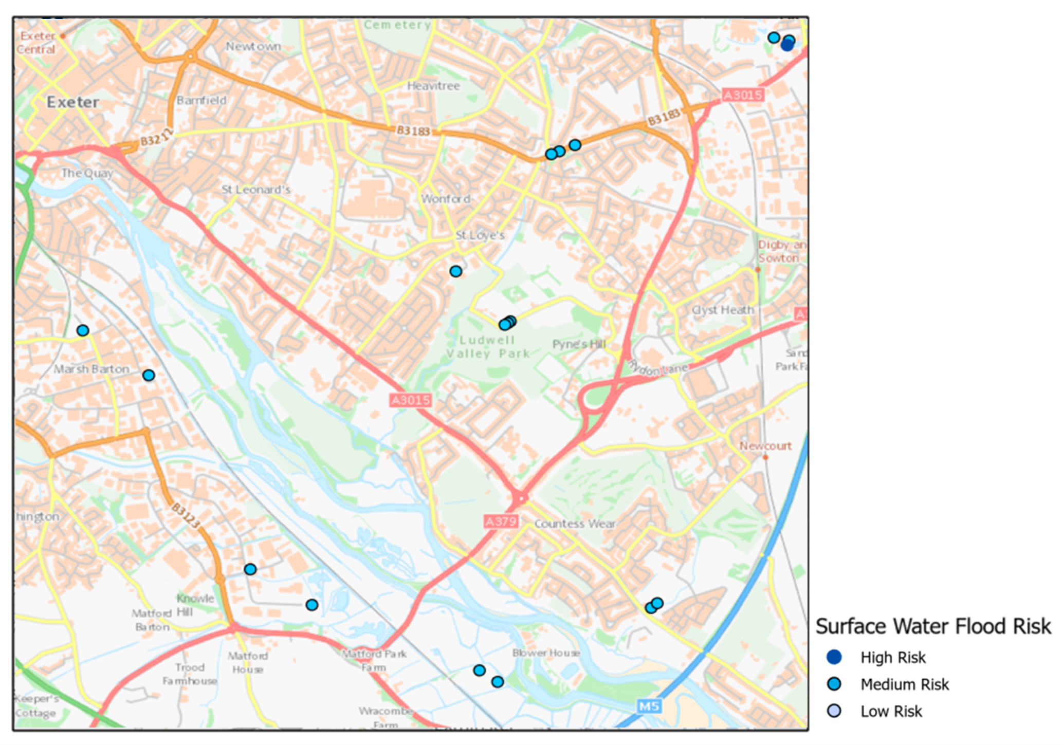 Surface flood risk for a JBA Exeter map
