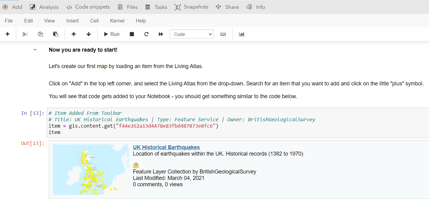 ArcGIS Notebooks code for importing a data layer