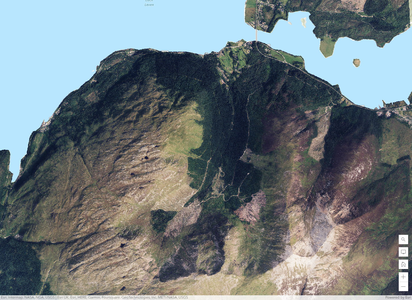 Orthomosaic of Glen creran in ArcGIS Online's Map Viewer interface.