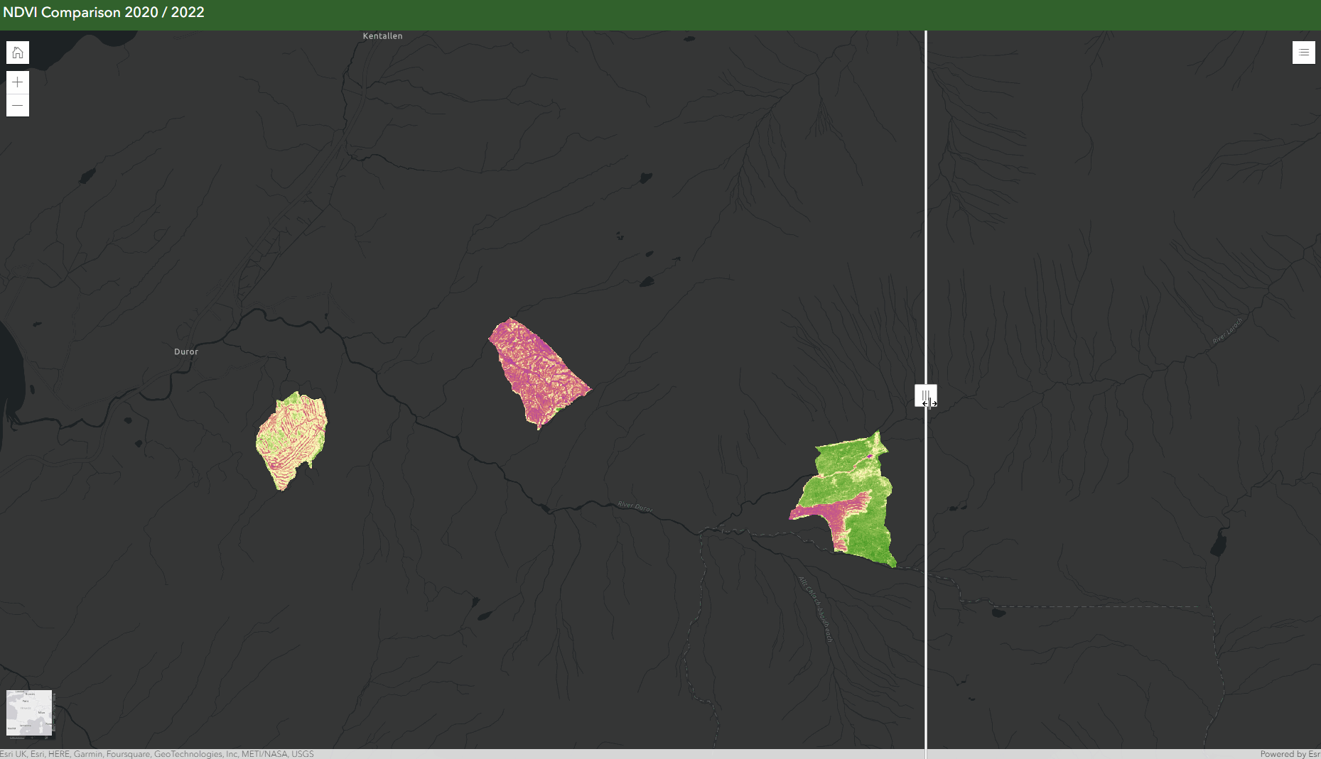 ArcGIS INstant App slider. Land use in Glen creran changing over time to reflect forest regeneration.