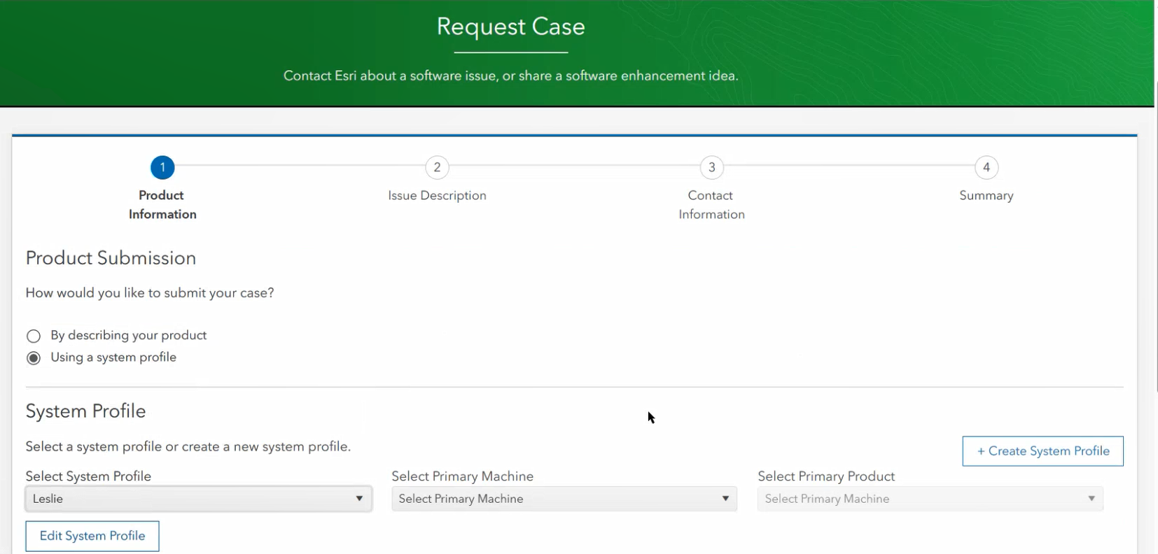 Request case landing page in My Esri.