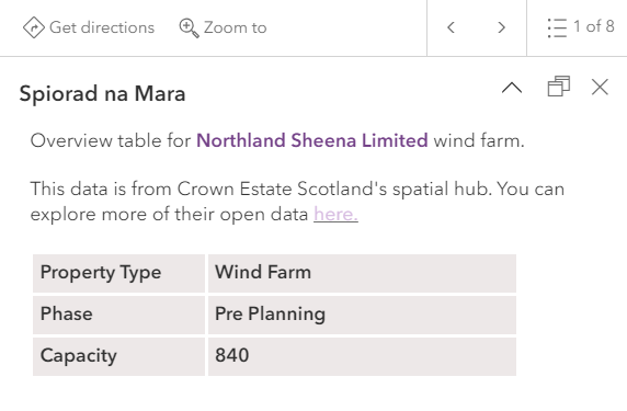 a table embedded into a pop-up using HTML in ArcGIS Online's Map Viewer.