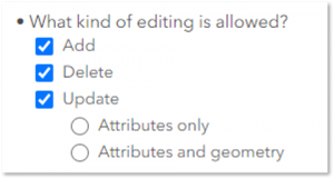 Interface for the types of editing allowed in ArcGIS Online.