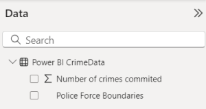 Adding your Power BI data using the Data Pane on the right-hand side.