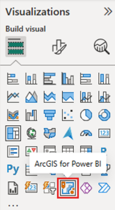 The ArcGIS for Power BI visualisation button within the visualisation pane on the right-hand side.