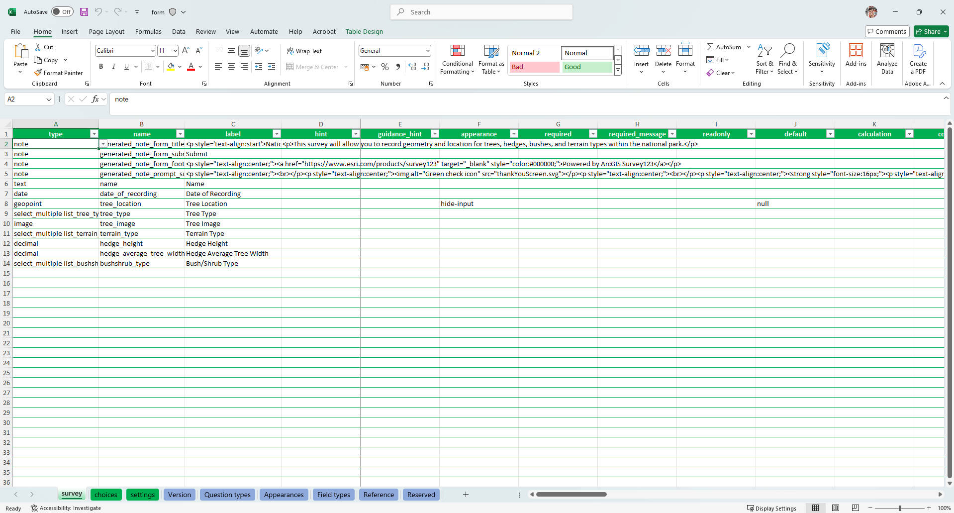 XLS form in Survey123 Connect