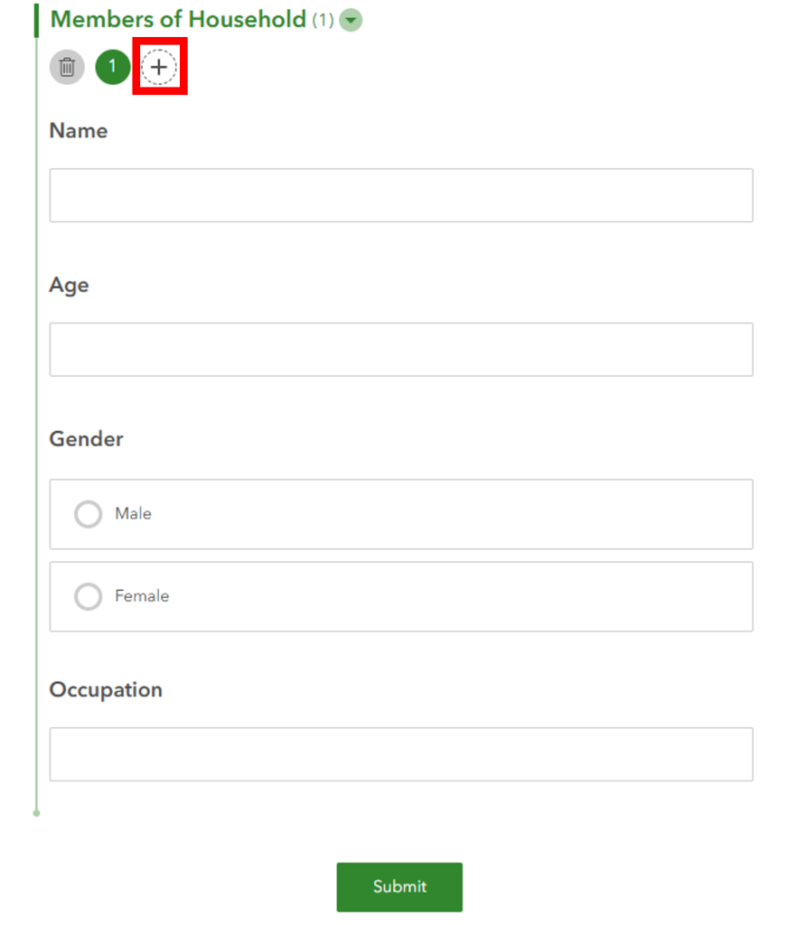 screenshot of a survey with repeats in use