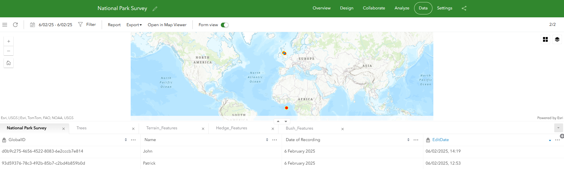 Data tables in Survey123 Web