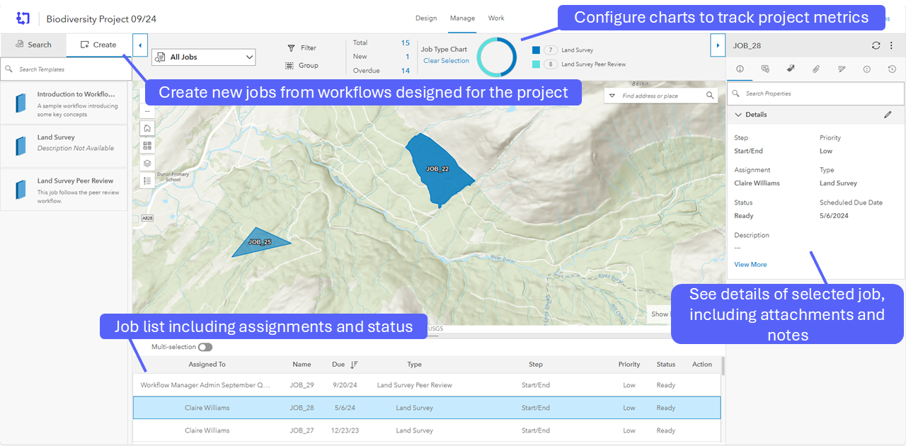 ArcGIS Workflow Manager interface Manage view