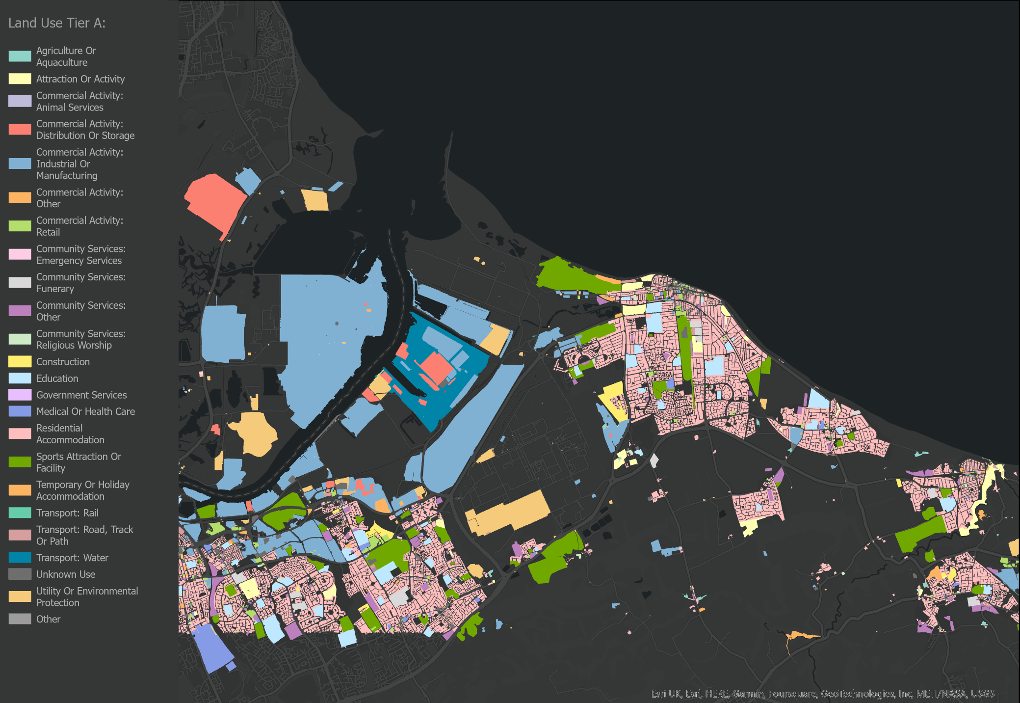 Fig 1: OS NGD Tier A Land Use in Middlesbrough (Small Area). 