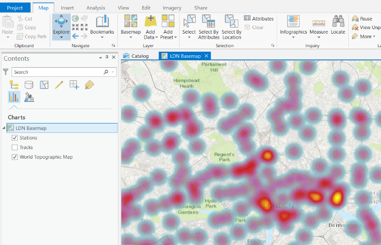    2D heat map of stations in London 