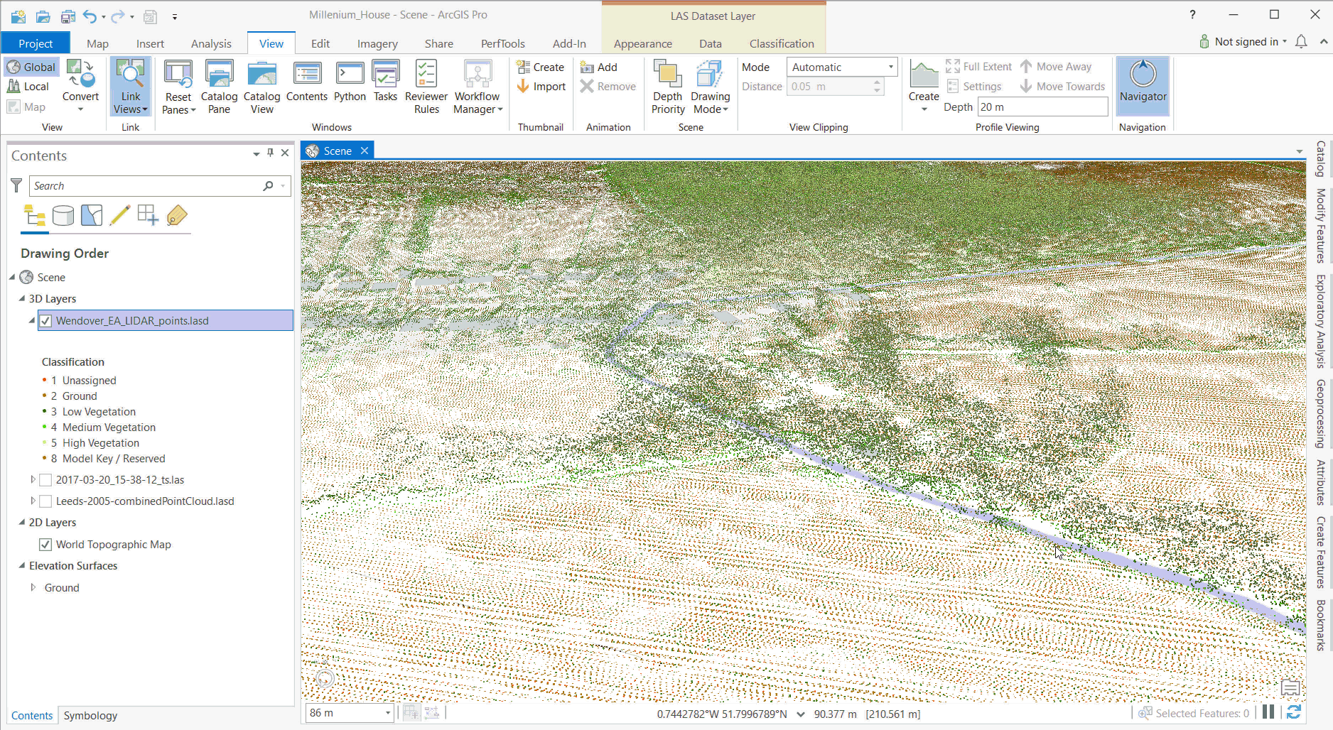 Profile View helps to understand 3D data sets - like this LiDAR scan of a group of trees.