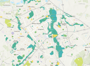 Image showing OS Greenspace look of Milton Keynes and specifically Ouzel Valley Park