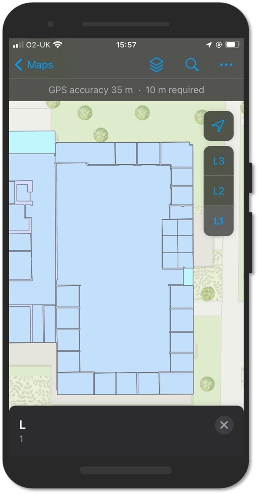 ArcGIS Field Maps with the floor filter visible on the right-hand side