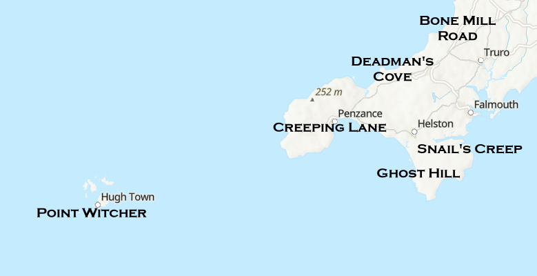 Halloween themed names extracted from the OS Open Names Layer in ArcGIS Pro.