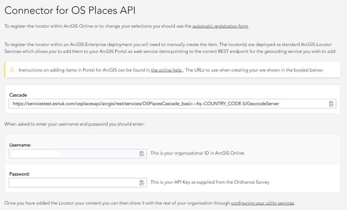 Screenshot showing the simplified process of registering the locator within an ArcGIS Enterprise deployment.