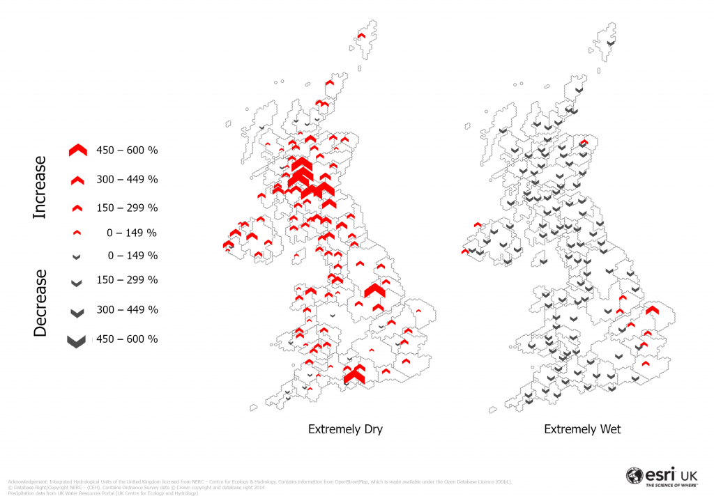Areas that have seen the biggest change in extreme dry and extreme wet weather