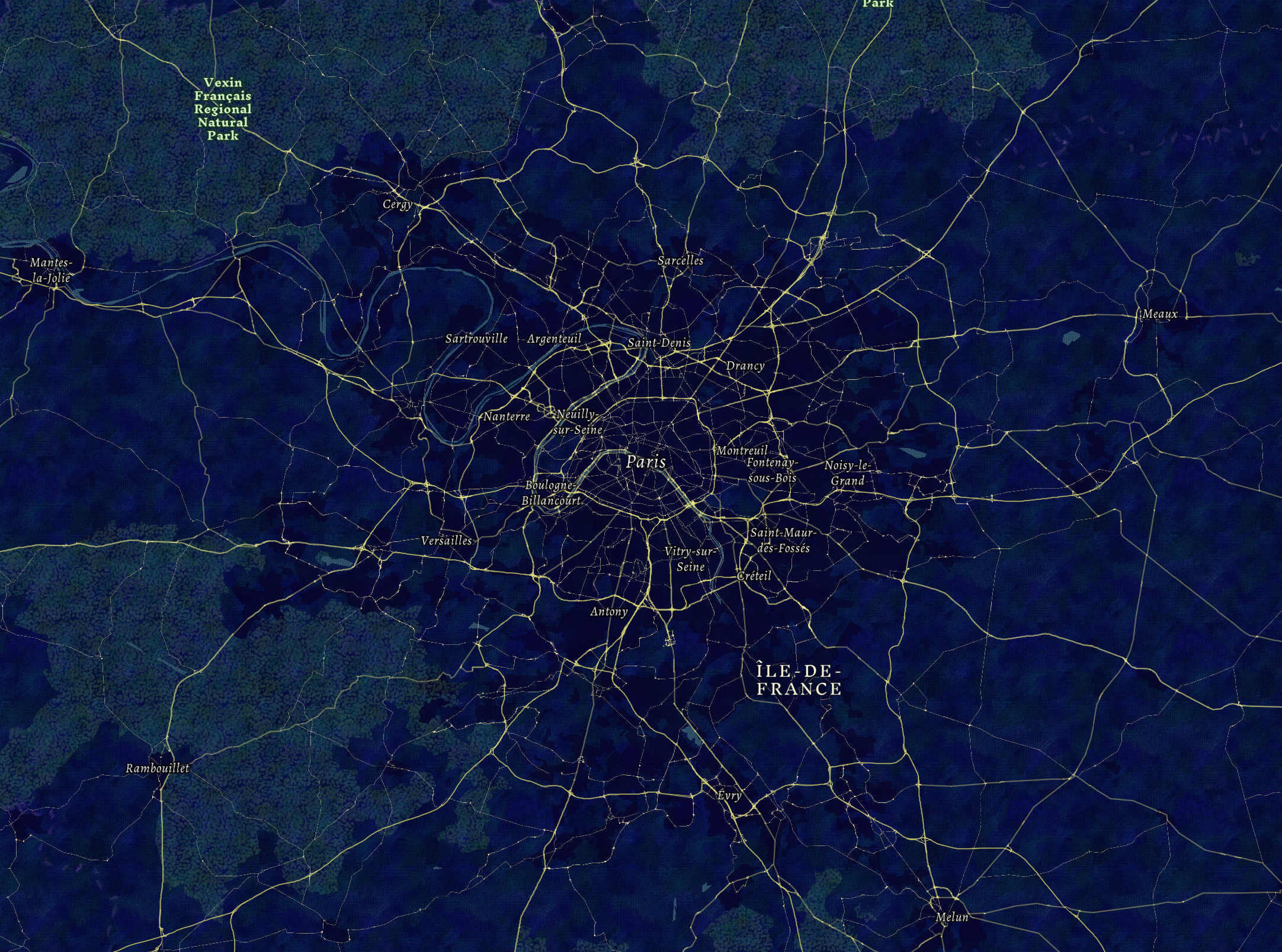 Image of The Starry Night Basemap with the extent focused on Paris.
