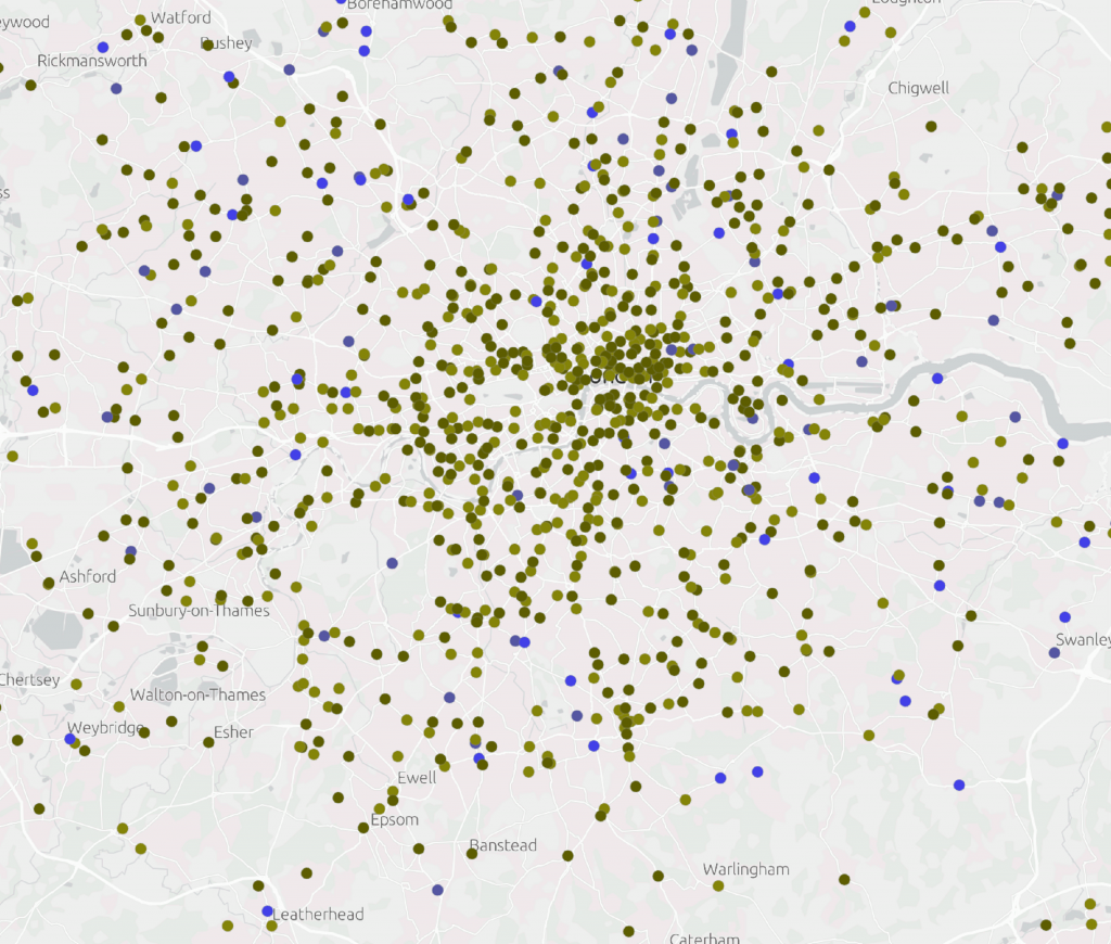 How the supermarket location map would look to someone with Deuteranopia (red-green blindness)