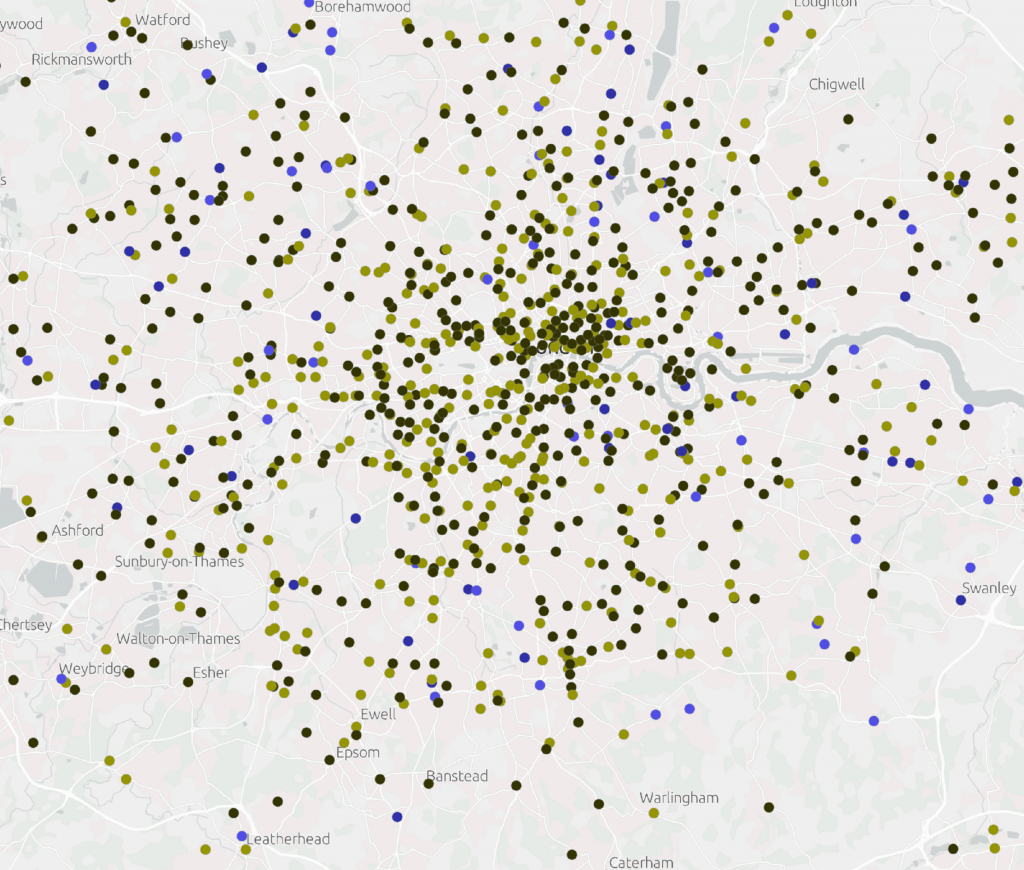 How the supermarket location map would look to someone with Protanopia (red-green blindness)