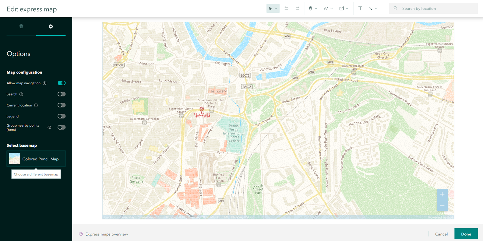 Colored pencil basemap is available in the new express maps.